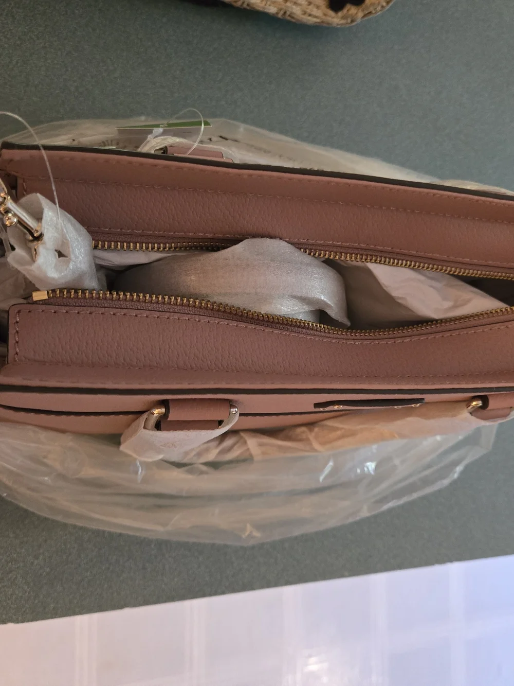 kate spade Blush Mauve Pebbled Leather Tote with Gold Logo